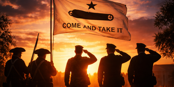 Raising the flag at sunset